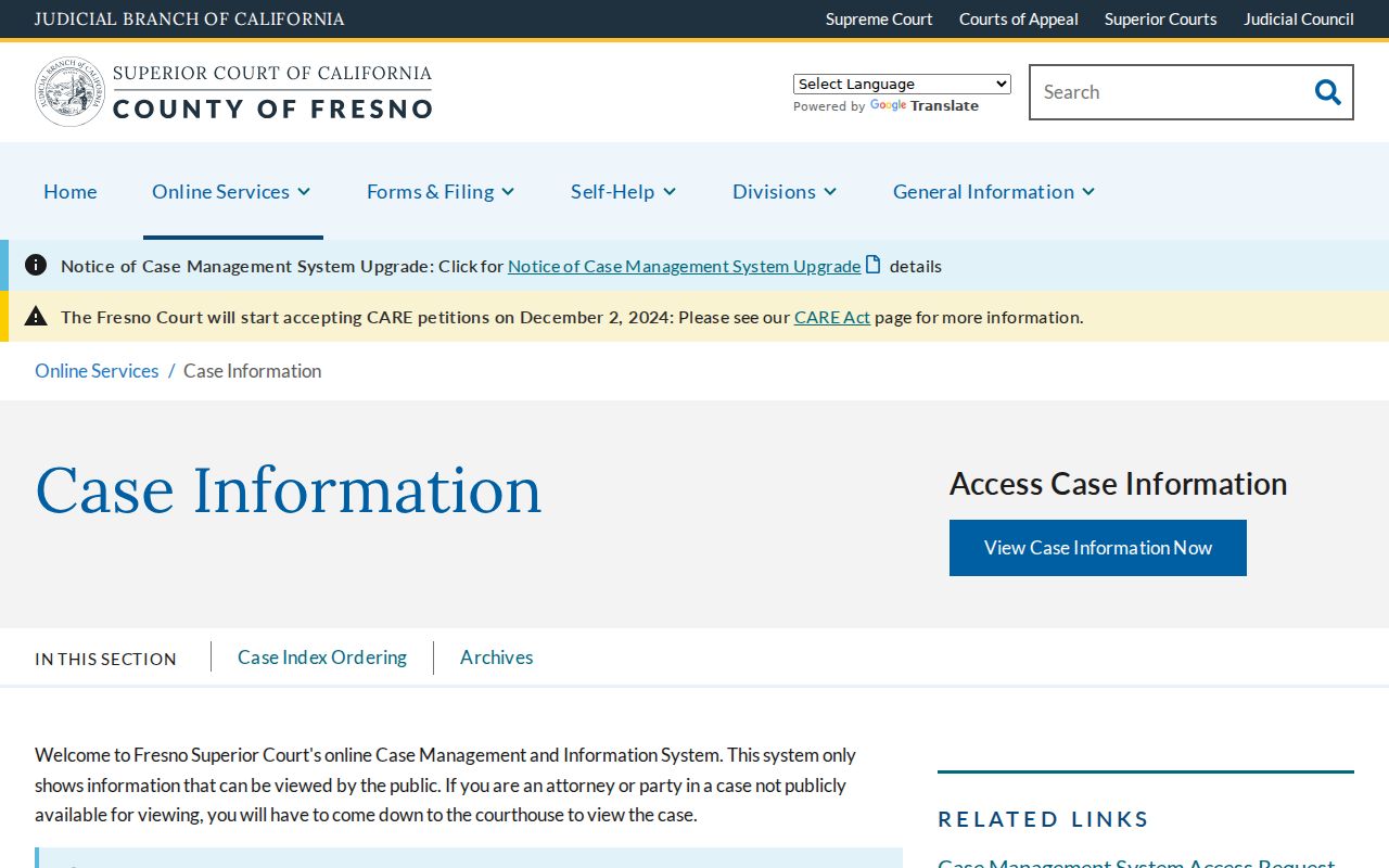 Fresno residents directory Superior Court case information search