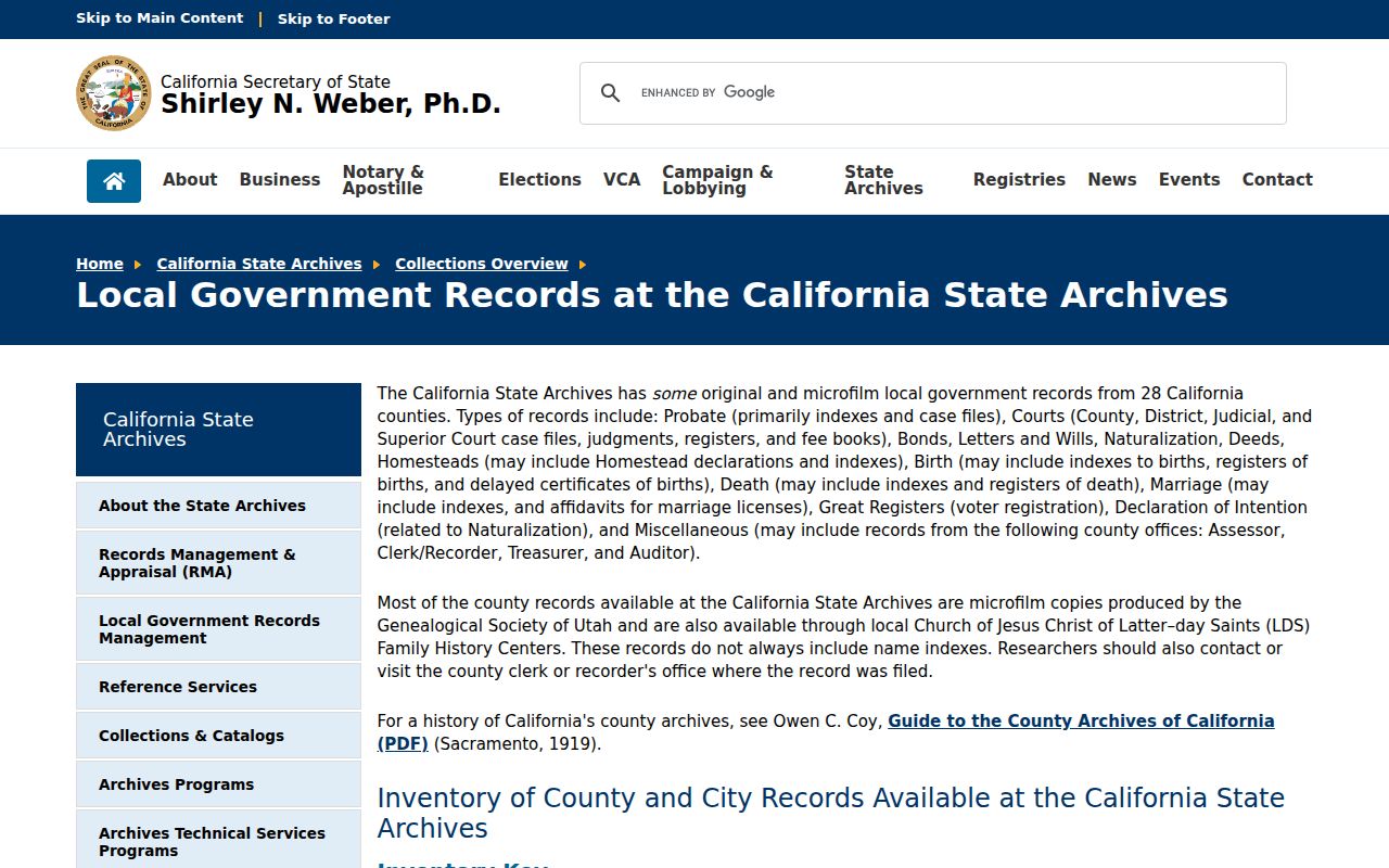 Fresno previous residents California State Archives records
